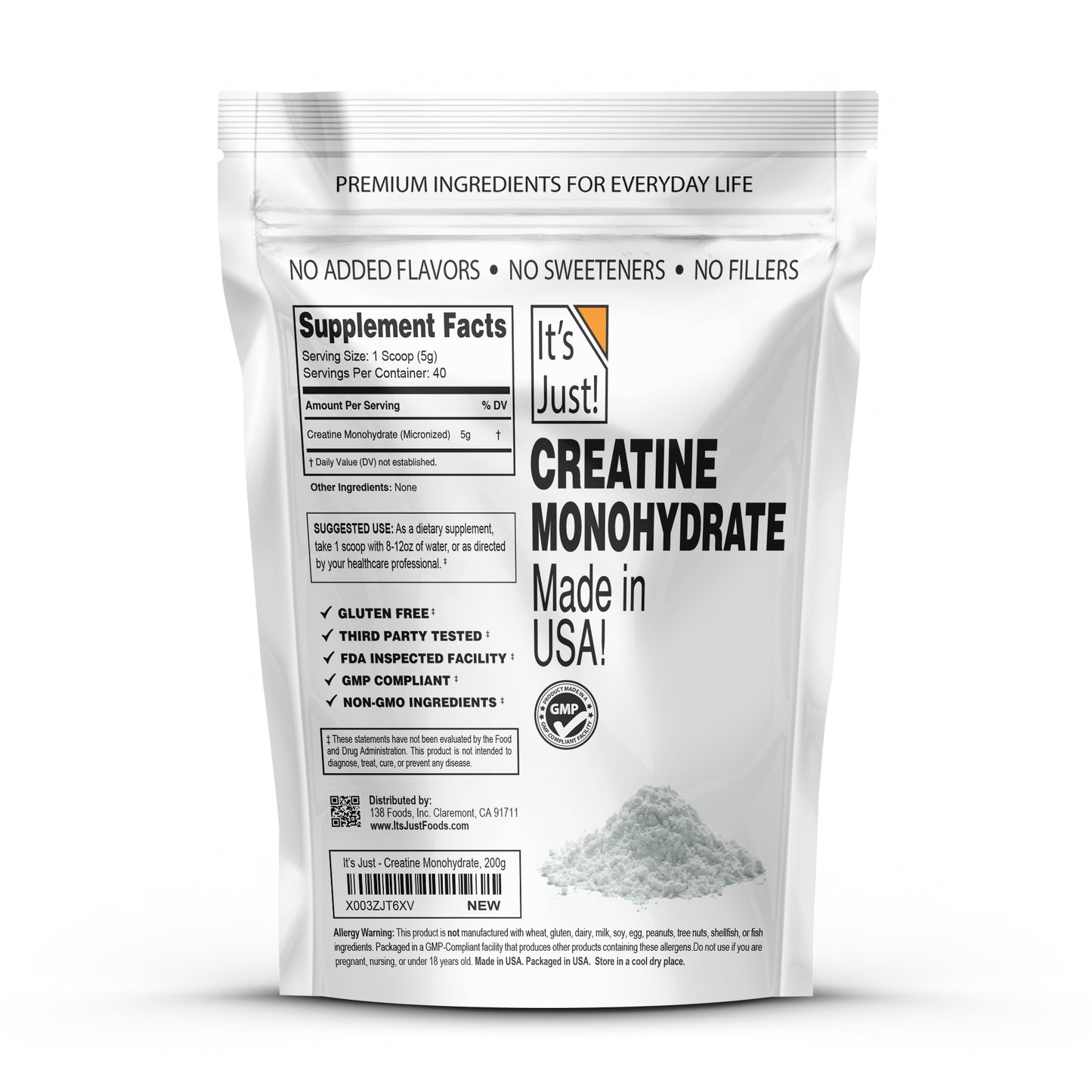It's Just! - Creatine Monohydrate Powder, Made in USA