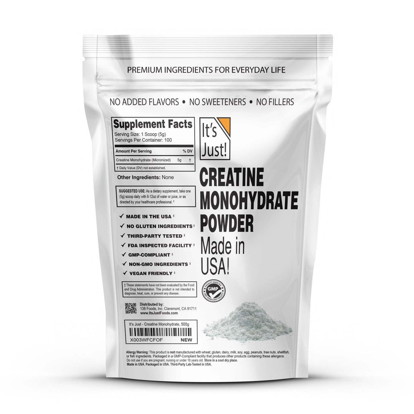 It's Just! - Creatine Monohydrate Powder, Made in USA