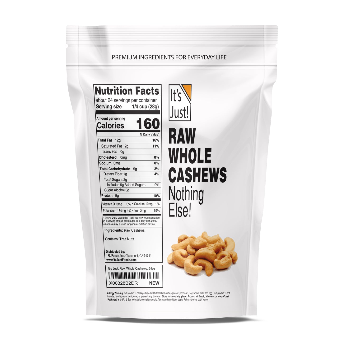 It's Just! - Raw Whole Cashews