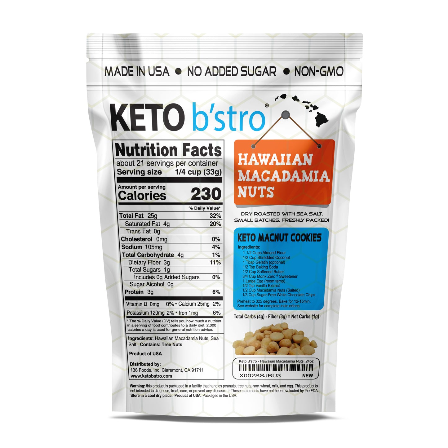 Keto B'stro - Hawaiian Macadamia Nuts, 24oz