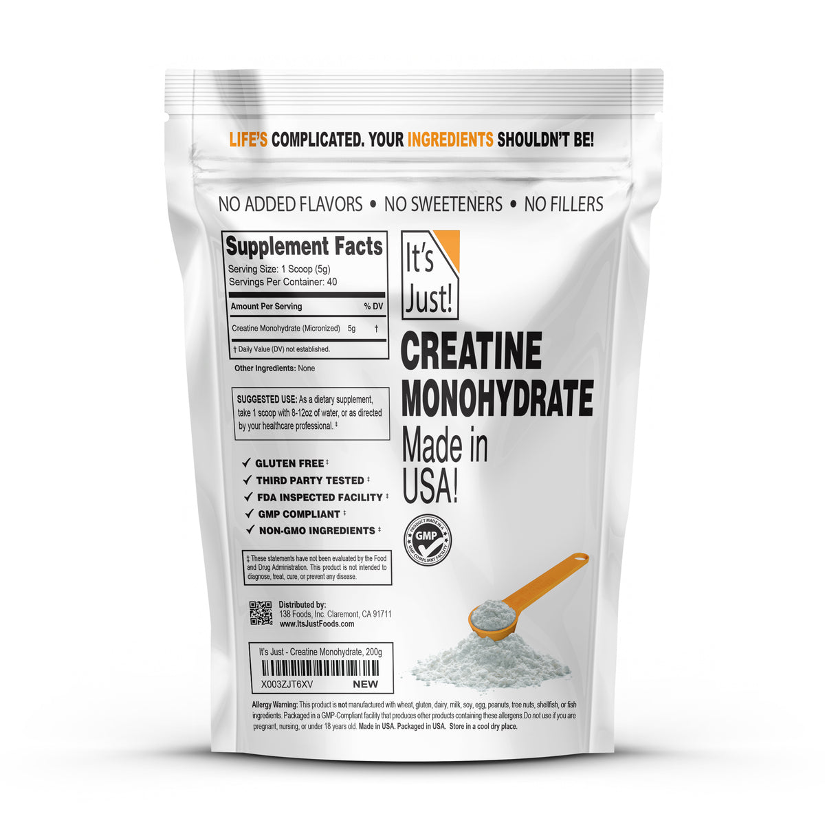 It's Just! - Creatine Monohydrate Powder, Made in USA