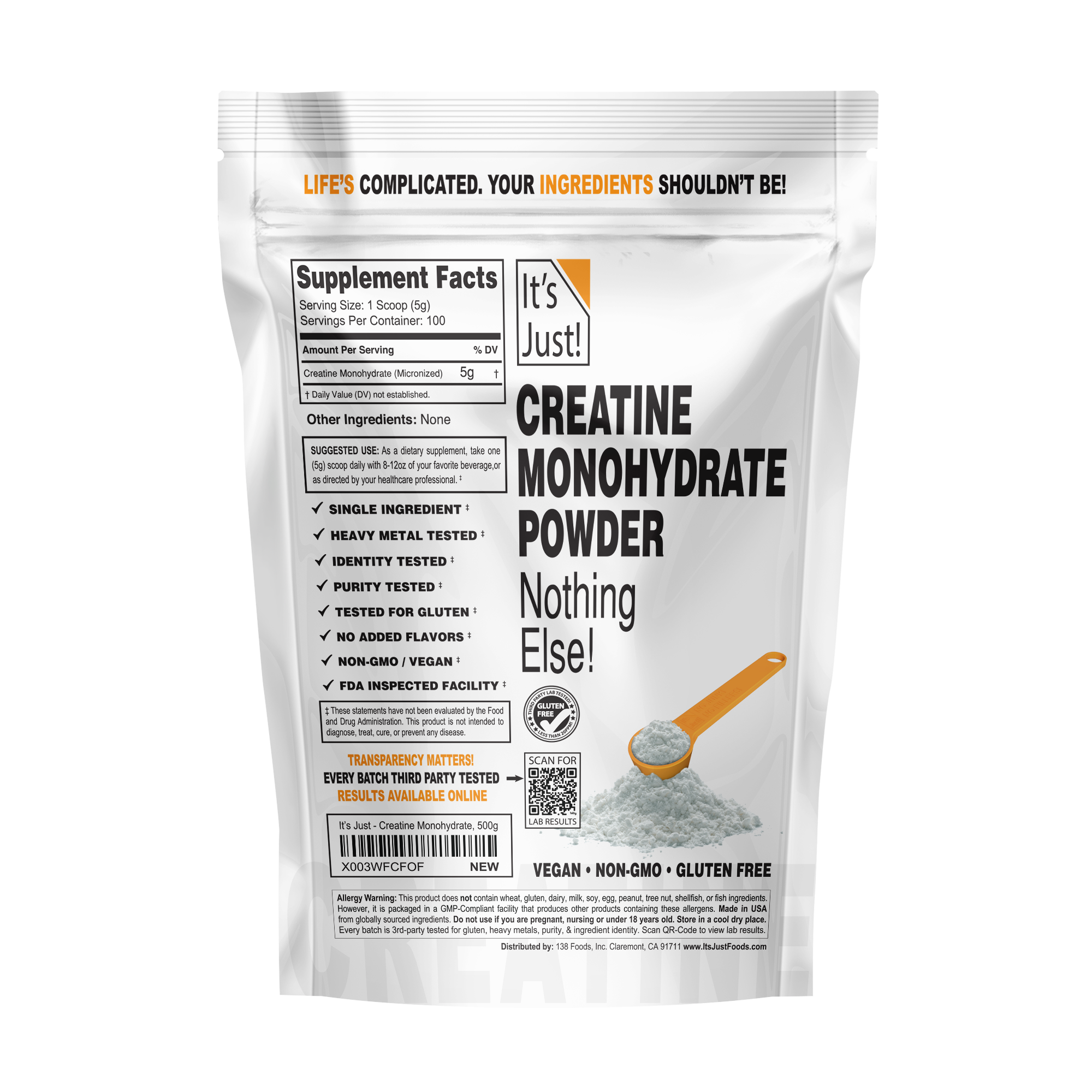 It's Just! - Creatine Monohydrate Powder, Made in USA