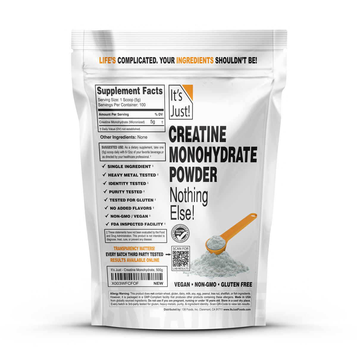 It's Just! - Creatine Monohydrate Powder, Made in USA