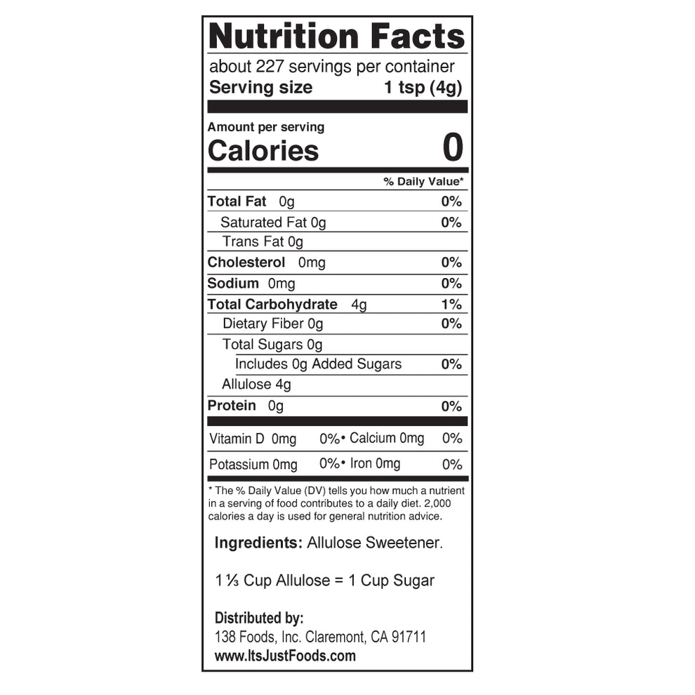 It's Just! - Allulose Sweetener – 138 Foods, Inc.